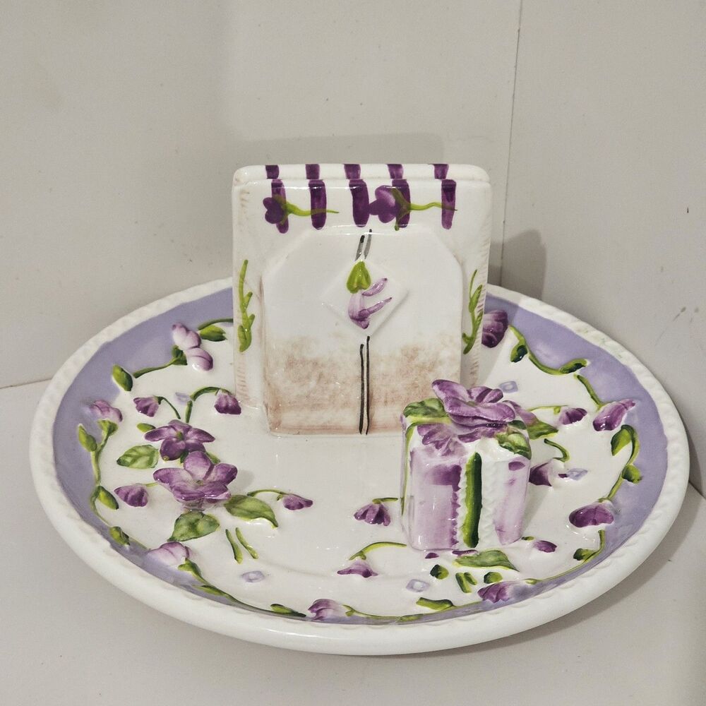 Vintage - Lady Jayne LTD - Ceramic Breakfast Tea Bag Resting Plate Violets